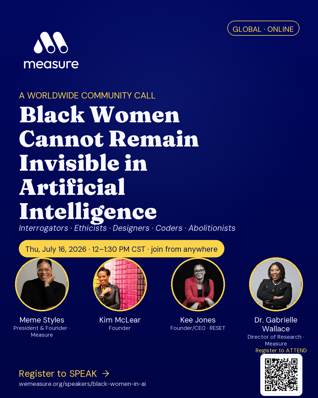 Black Women in AI — community conversation flyer featuring speakers